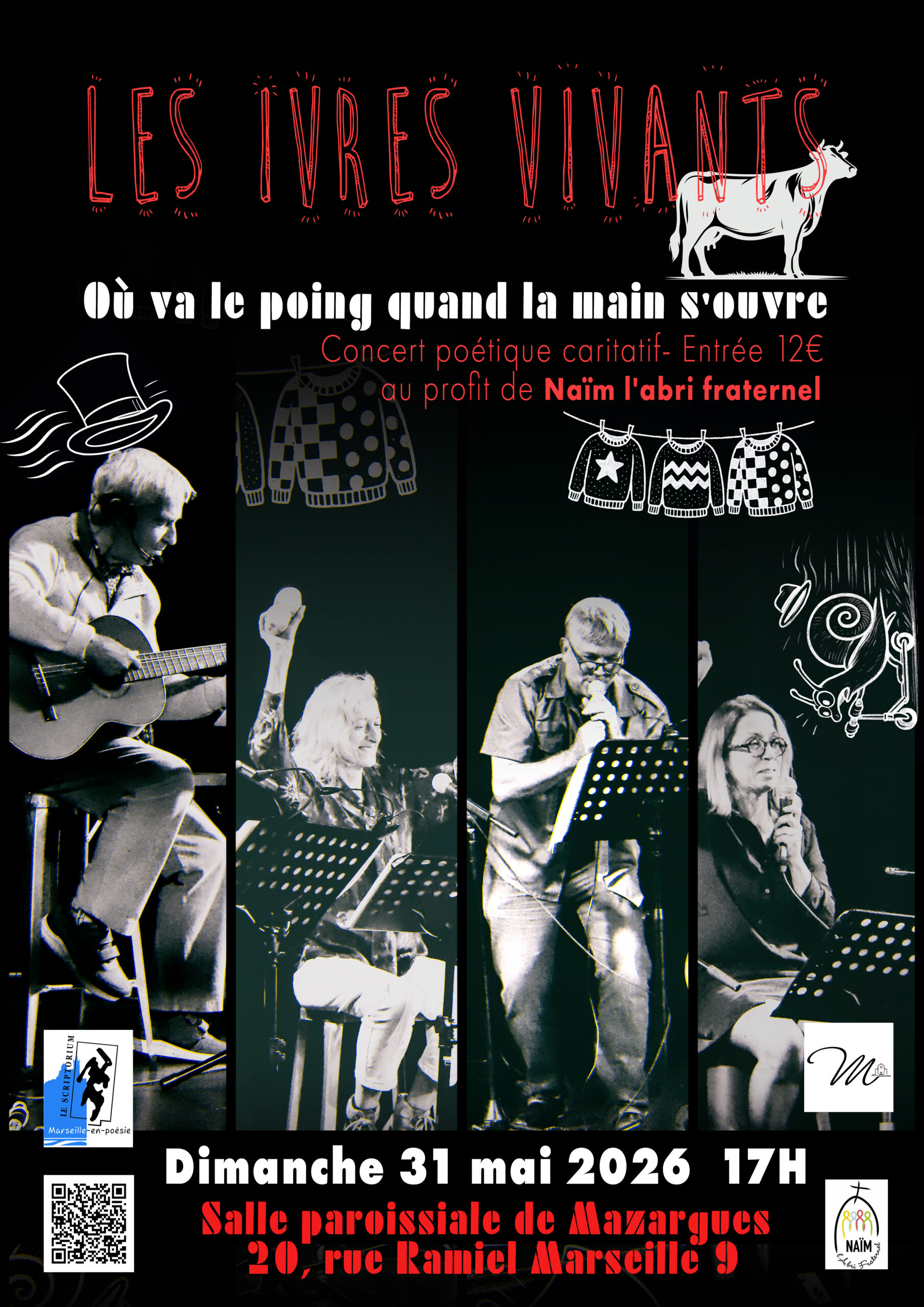 Marseille salle Ramiel, le 31 mai 2026 à 17h. Les « Ivres Vivants » en concert poétique solidaire pour soutenir Naïm, l’abri fraternel